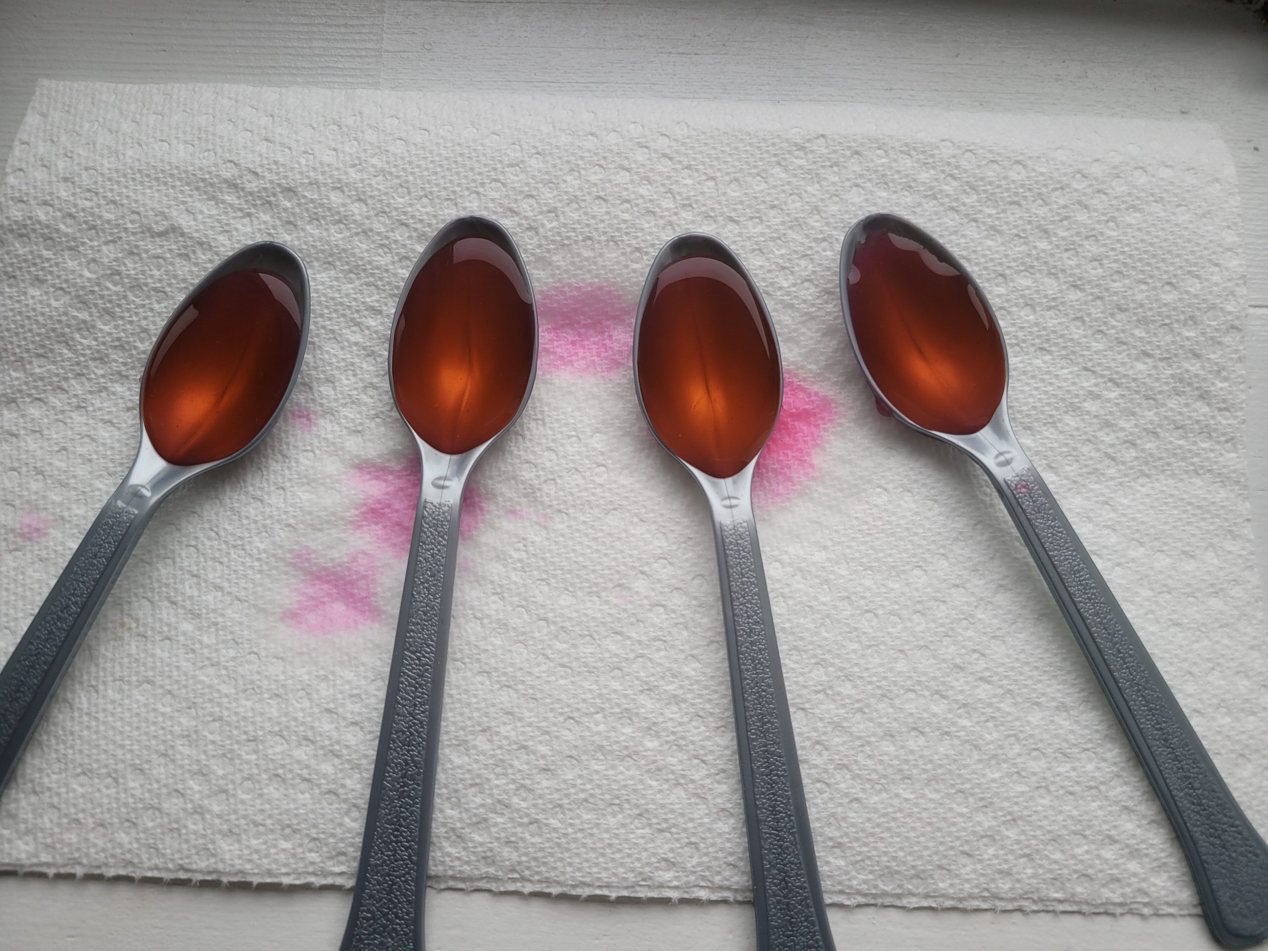 30 ml of liquid fills up 4 spoons, the least amount of blood lost during your cycle